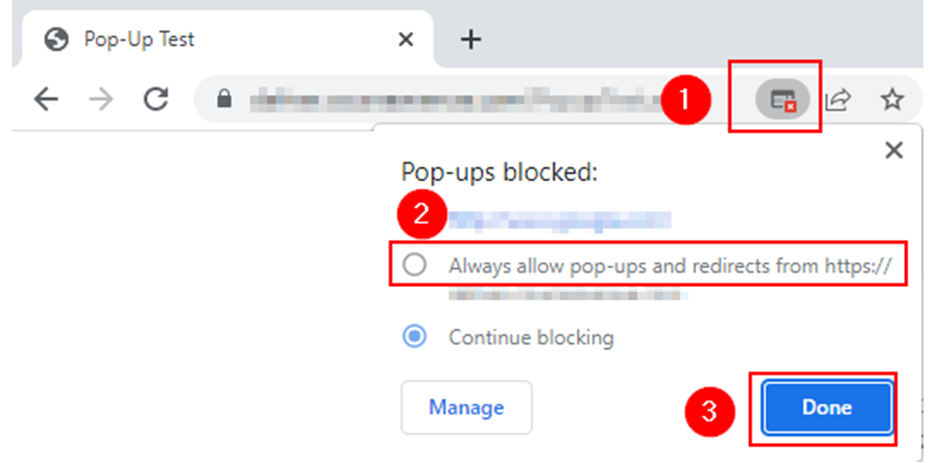 Pop-ups blocked notification on Chromium browsers